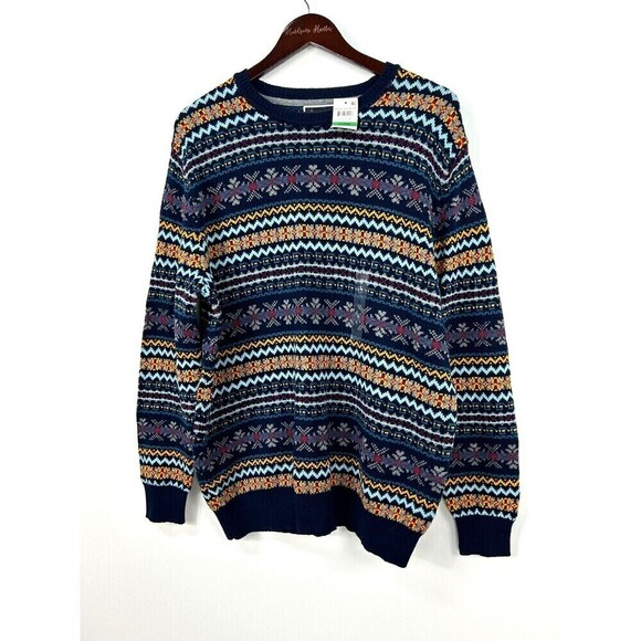 New Club Room Men Sz L Blue Striped Long Sleeve Crew Neck Classic Fit Sweater T3 - Picture 3 of 12